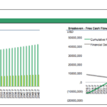 Financial summary showing revenues, EBITDA, and cumulative cash flow analysis.