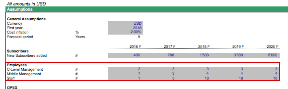 Employee Assumptions in SaaS Financial Model | eFinancialModels SAAS ASS EMPLOYEES