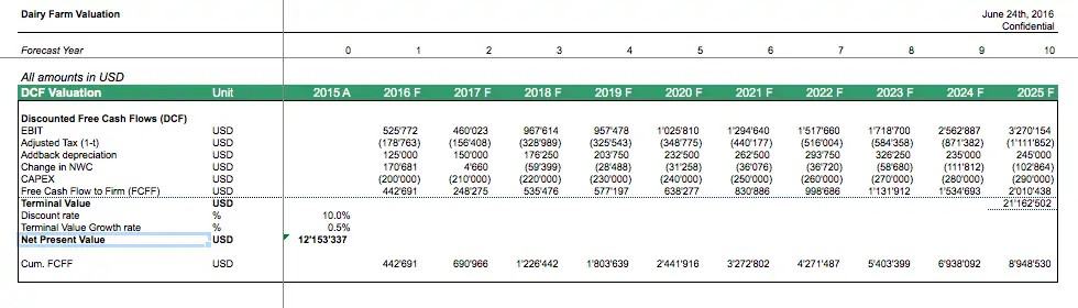DCF Valuation Table for Dairy Farm | eFinancialModels 11a - DCF Valuation