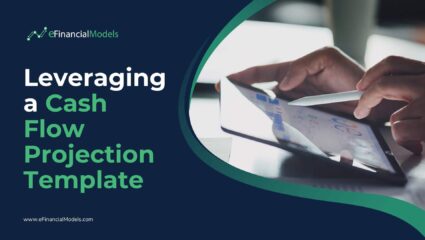 User analyzing financial data with a cash flow projection template on a tablet.