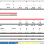 5 Year Monthly Profit & Loss Overview | eFinancialModels Spreadsheet showing 5-year monthly P&L with startup costs and debt service details.
