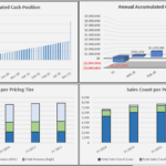 Cash Position and Sales Revenue Trends Overview | eFinancialModels Monthly and annual cash position charts with sales data by pricing tiers.