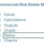 Navigation menu showing Ratios in a commercial real estate financial model.