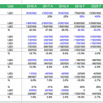Financial income statement showing revenues, growth rates, COGS, and gross margins across multiple years