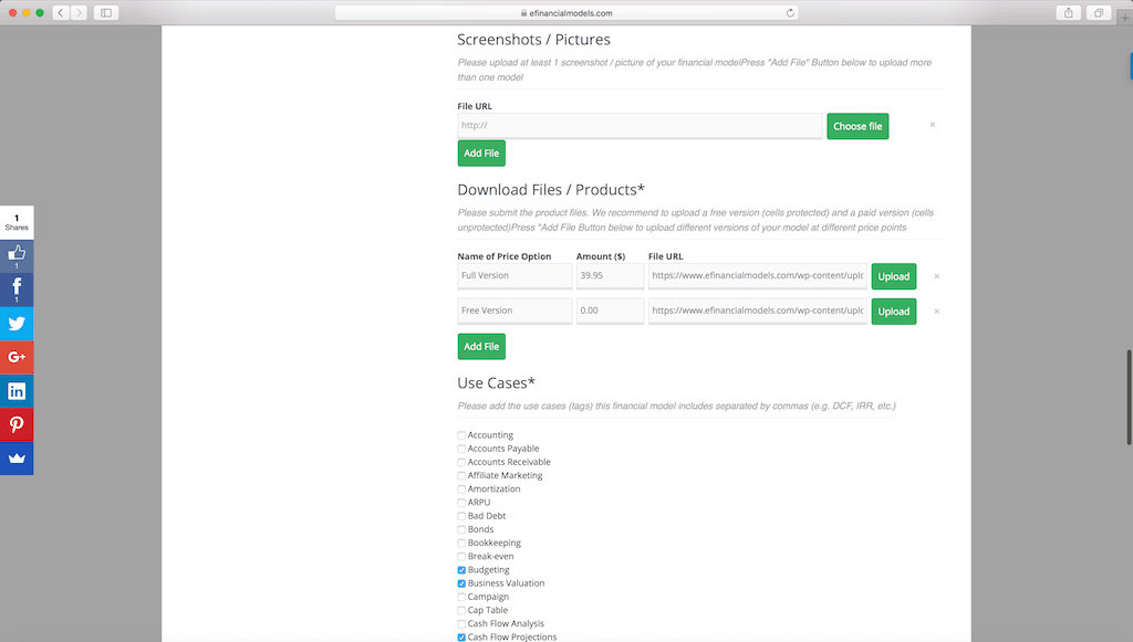 Add screenshots/pictures and downloading files/products section as well as pricing