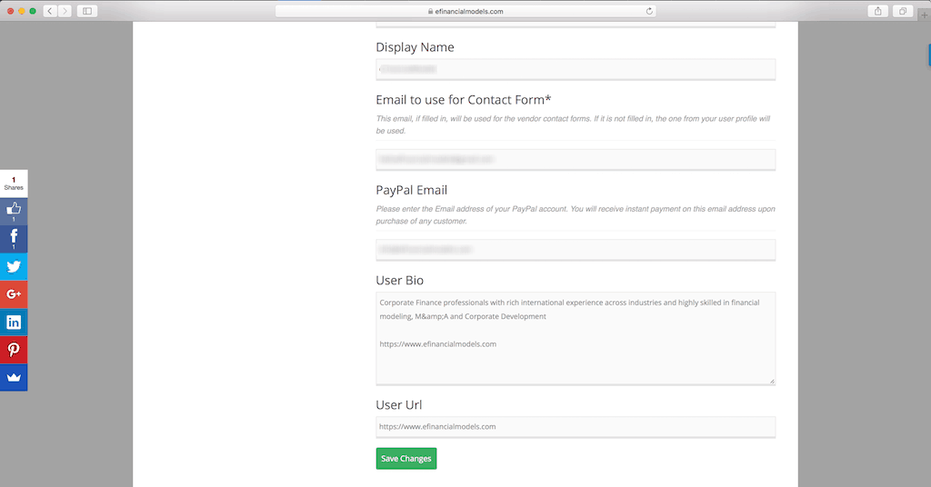 Profile Menu - personal information