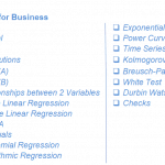 Table of contents listing statistical methods for business analysis.