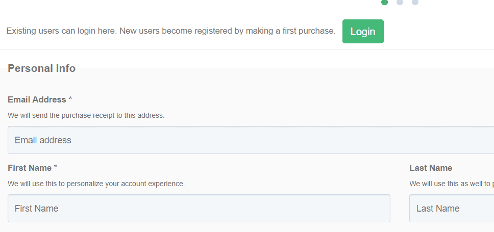 User Login and Registration Form Interface | eFinancialModels Login form with fields for email, first name, and last name for new users.