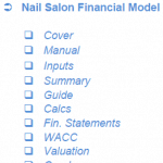 Nail Salon Financial Model Table of Contents | eFinancialModels Table of contents for a Nail Salon financial model detailing key sections.