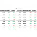 Budget Variance Dashboard for Financial KPIs | eFinancialModels Budget variance chart detailing monthly and YTD performance for key financial metrics.