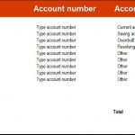 Summary table of bank account types, numbers, and total amounts.