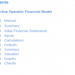 Airline Operator Financial Model Contents Overview | eFinancialModels Table of contents for the Airline Operator Financial Model, outlining key sections for user reference.