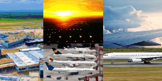 Collage of aviation images highlighting airports and aircraft operations.