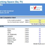 Coworking Space Financial Model Checks Overview | eFinancialModels Status report showing model completion and functional checks for a coworking space financial model.
