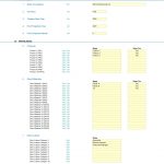 Financial model input template with categories for products, materials, labor, and expenses.