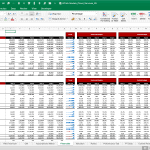 Financial model spreadsheet with income statement and balance sheet data and trend analysis.