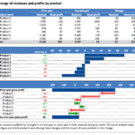Comparison of prior and current year revenues and gross profits by product.