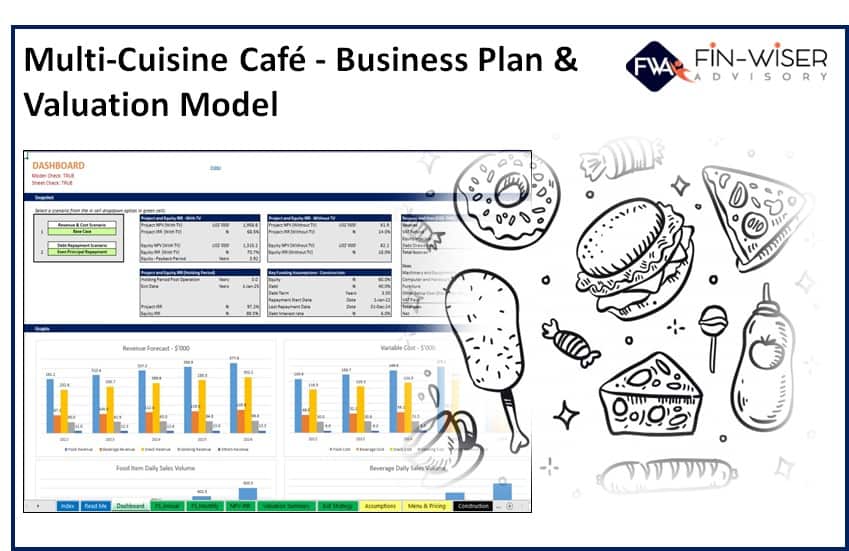 Multi Cuisine Cafe – 3 Statement Financial Model with 5 years Monthly Projection & Valuation