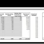 Projected NOI Valuation for Office Property | eFinancialModels NOI forecast table for office property valuation with tenant income data