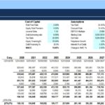 Discounted Cash Flow Valuation Model | eFinancialModels Screenshot of a financial model template displaying present value, market value, and cost of capital assumptions for DCF valuation.