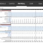 Estimated Payroll Breakdown for Fiscal Planning | eFinancialModels Payroll spreadsheet showing hiring schedules and salary estimates for multiple roles and fiscal periods.