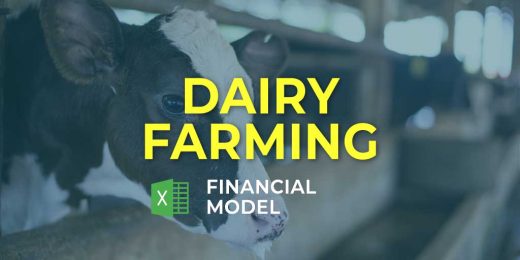 Dairy farming financial model visual featuring a cow and Excel logo.
