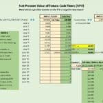 NPV Calculation Model for Future Cash Flows | eFinancialModels NPV calculation guide showing cash flow inputs and results in Excel.