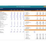 Management accounts data template detailing income, balance sheet, and financial assumptions.