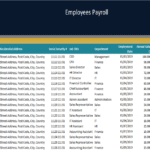 Employee payroll spreadsheet showing job titles, salaries, and personal details.