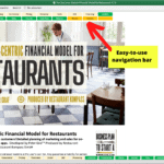 Cover page of the restaurant financial model with navigation bar