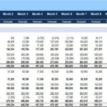 Pro forma balance sheet displaying monthly financial forecasts for assets and liabilities.