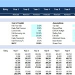 Financial model showcasing WACC calculation and capital requirements with inputs for equity and debt financing.