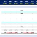 Cash flow statement highlighting financing activities with monthly cash inflows and outflows.