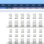 Detailed pro forma balance sheet showing assets and liabilities forecasted over ten years.
