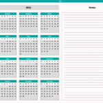 12-Month Calendar for Financial Planning 2021 | eFinancialModels Calendar layout for 2021, including months and a notes section.