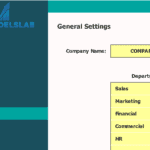 General Settings for SWOT Analysis Tool | eFinancialModels General settings screen for entering company info and departments in a SWOT analysis.