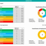 Employee classification dashboard showing performance metrics and departmental breakdowns.