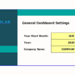 General Dashboard Settings in Financial Model | eFinancialModels Customizable fields for year, month, and company name in dashboard settings.