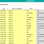 Appointment List for Patient Management Overview | eFinancialModels Appointment management table showing dates, reasons, statuses, and warnings for planning.