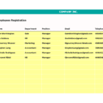 Employee Registration Dashboard | eFinancialModels Screenshot of employee registration dashboard showing names, departments, positions, and contact details