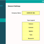 Kanban Board General Settings Overview | eFinancialModels Kanban board settings interface highlighting task types and company name input.