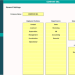 Company Settings for Financial Modeling Template | eFinancialModels Organizational settings template with employee roles and salary ranges.