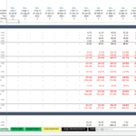 Monthly income statement with revenue, expenses, EBITDA, and net income data in Excel.