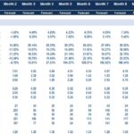 Forecast of key financial performance metrics across multiple months.