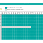 Room availability overview with color-coded status for different days and types.