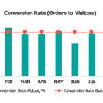 Monthly conversion rates for orders compared to budgeted figures.