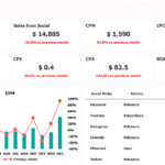 December Social Media Performance Dashboard | eFinancialModels Social media dashboard showing metrics like investment, sales, and audience engagement for December.