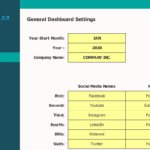 Social Media Dashboard Settings Configuration | eFinancialModels Excel settings for tracking social media metrics and company details.