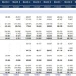 Detailed pro forma balance sheet with monthly forecasts for assets and liabilities.