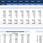Free Cash Flow Valuation and Sensitivity Analysis | eFinancialModels Free Cash Flow to Equity table with sensitivity analysis for valuation metrics.